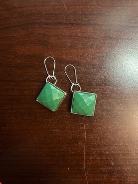 Green Square Drop Earrings - Women Jewelry